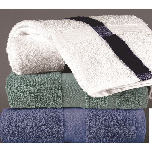 Pool Towel, 24x48, 8lb, White with Blue Centre Stripe